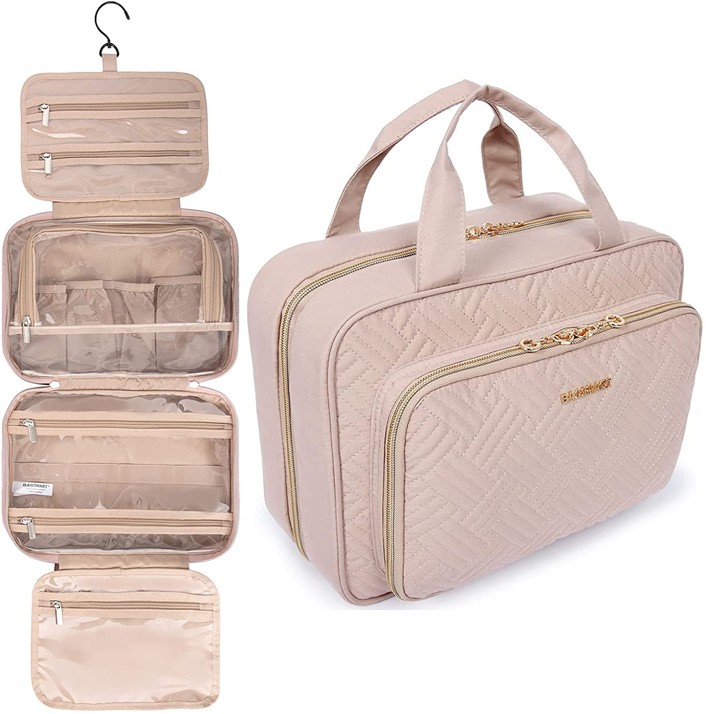 BAGSMART Toiletry Bag Hanging Travel Makeup Organizer with TSA Approved Transparent Cosmetic Bag Makeup Bag for Full Sized Toiletries