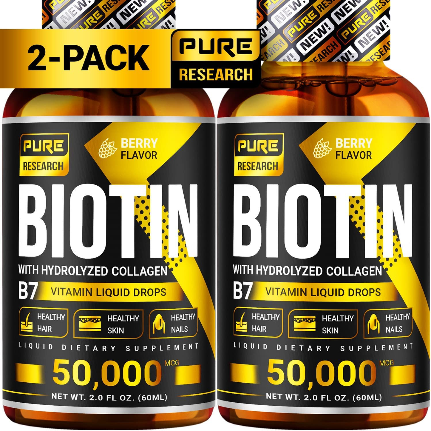 Biotin & Collagen Hair Growth Liquid Drops 50,000Mcg Supports Strong Nails, Glowing Skin, Healthy Hair Growth. Great Absorption (2Fl Oz)