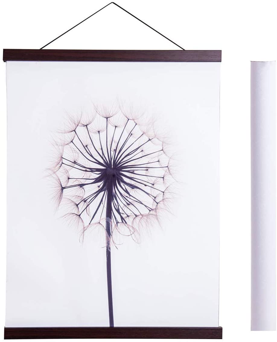 Magnetic Poster Hanger Frame, 34x22 34x23 34x48 Light Wood Wooden Magnet Canvas Artwork Print Dowel Poster Hangers Frames Hanging Kit (Walnut, 34")