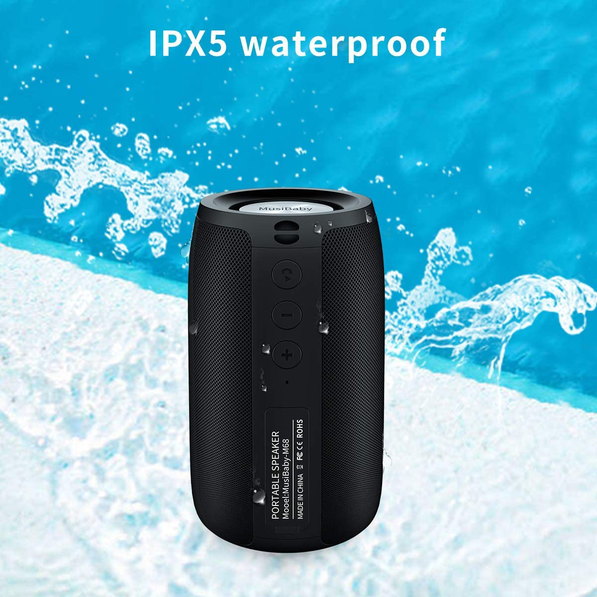 Bluetooth Speaker,MusiBaby Speaker,Outdoor, Portable,Waterproof,Wireless Speakers,Dual Pairing, Bluetooth 5.0,Loud Stereo,Booming Bass,1500 Mins Playtime for Home&Party Black