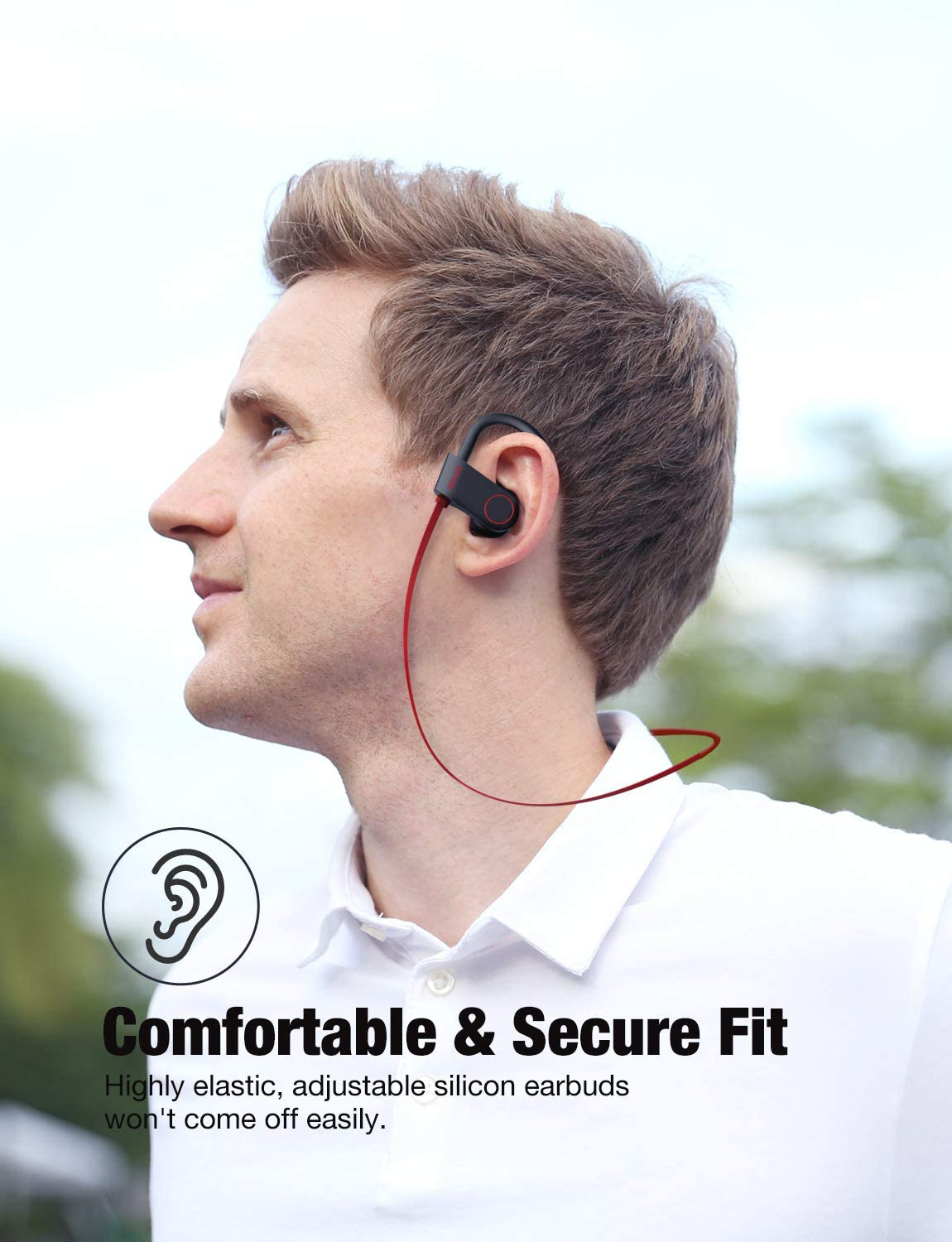 Otium Bluetooth Headphones,Wireless Earbuds IPX7 Waterproof Sports Earphones with Mic HD Stereo Sweatproof in-Ear Earbuds Gym Running Workout 8 Hour Battery Noise Cancelling Headsets