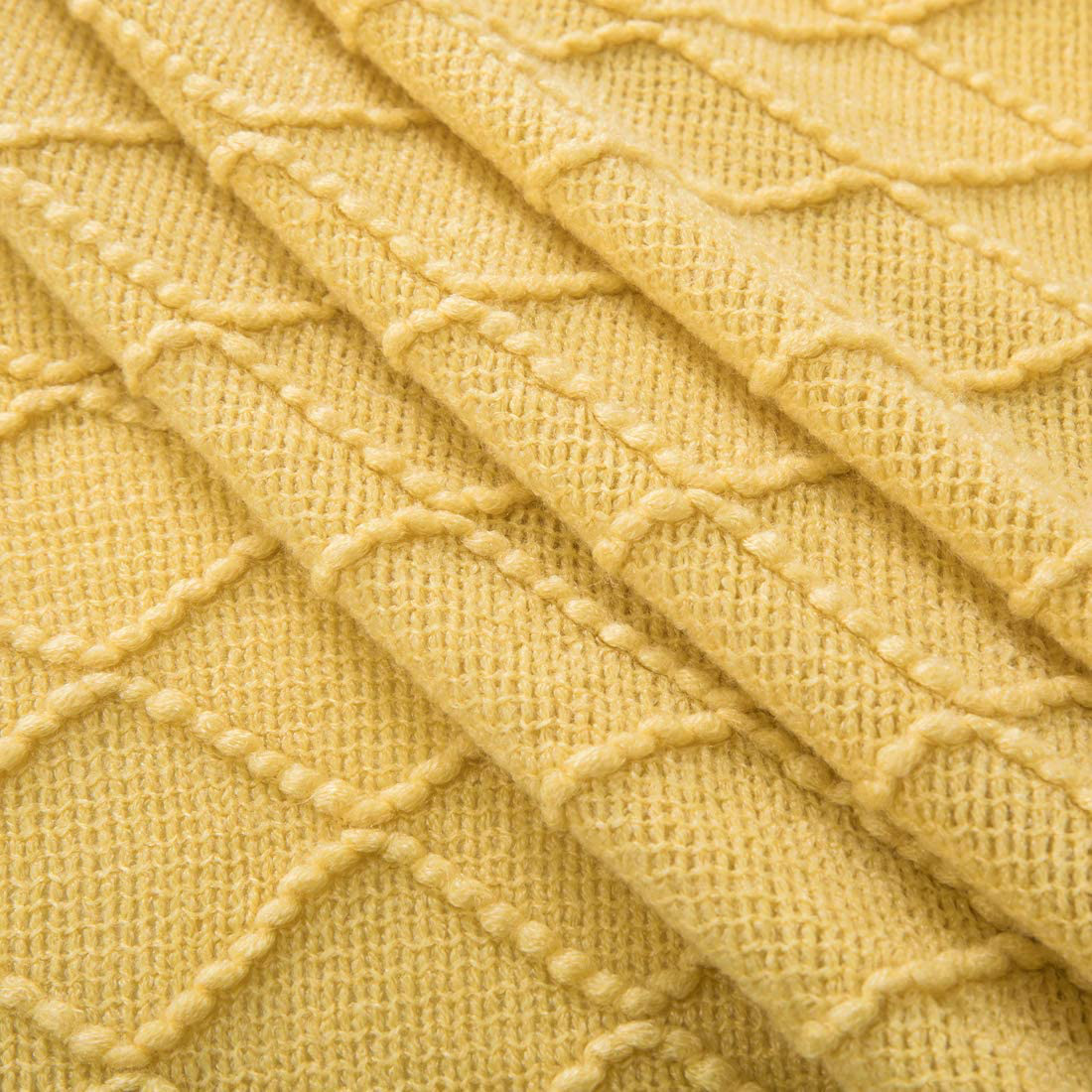 Revdomfly Mustard Yellow Throw Blanket with Fringe Decorative Farmhouse Knitted Throw Blanket for Sofa Couch Bed, 50" x 67", Yellow