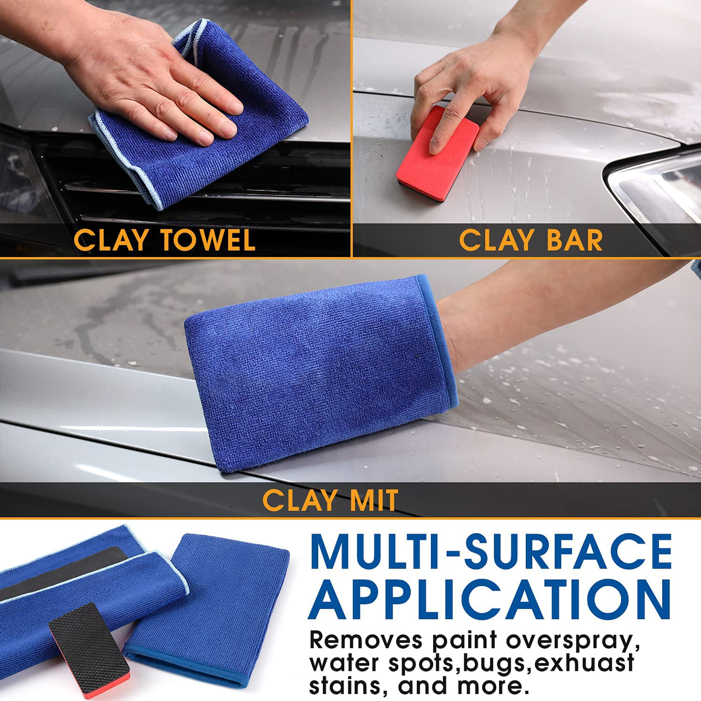 Fine Grade Microfiber Clay Bar Towel Mitt and Eraser Set Automotive Detailing Clay Towel Kit Alternative for Car Detailing and Car Wash, Great Gift for him