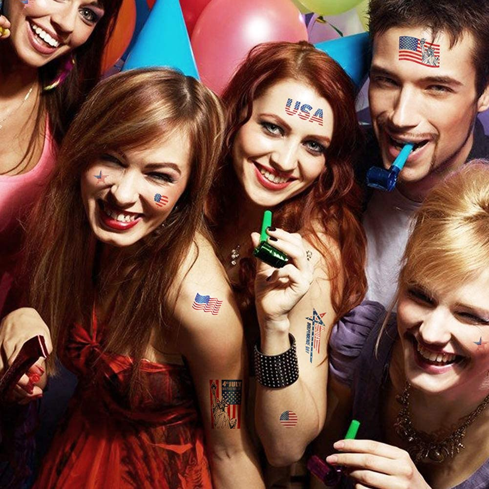 10 Sheets 4Th of July Temporary Tattoos, 80 Pcs Cute Waterproof Patriotic Tattoos for 4Th of July Decorations Patriotic Decor