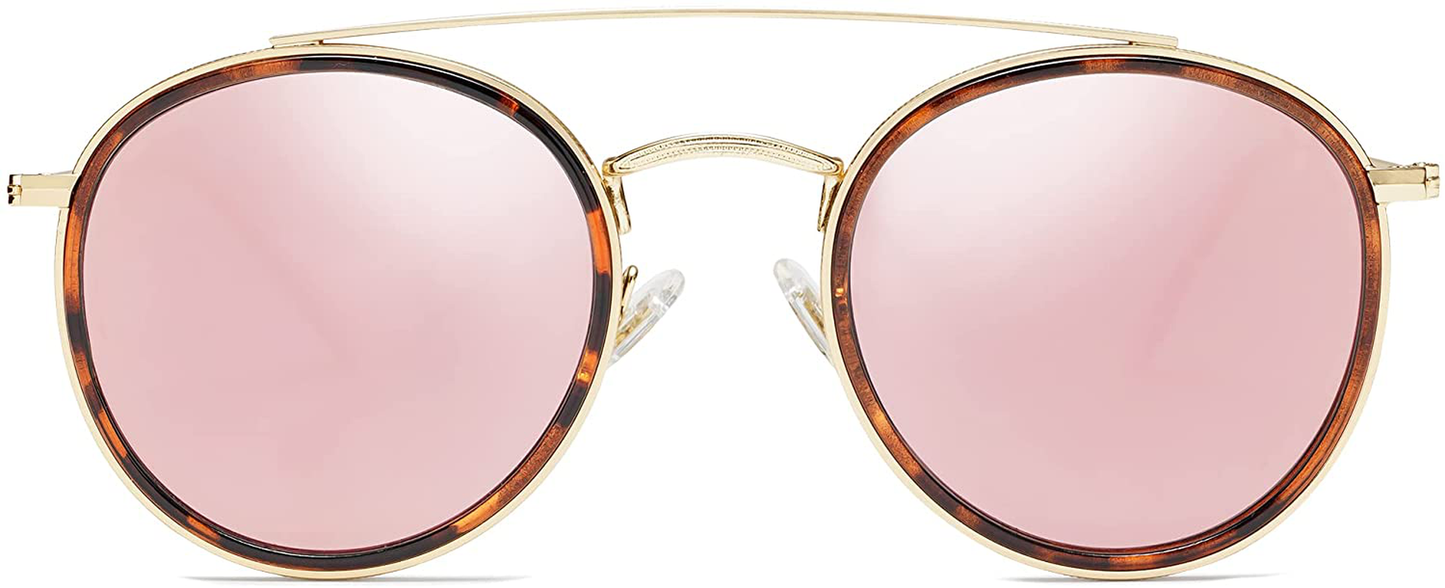 SOJOS Retro round Polarized Sunglasses UV400 Double Bridge Sun Glasses SUNSET SJ1104