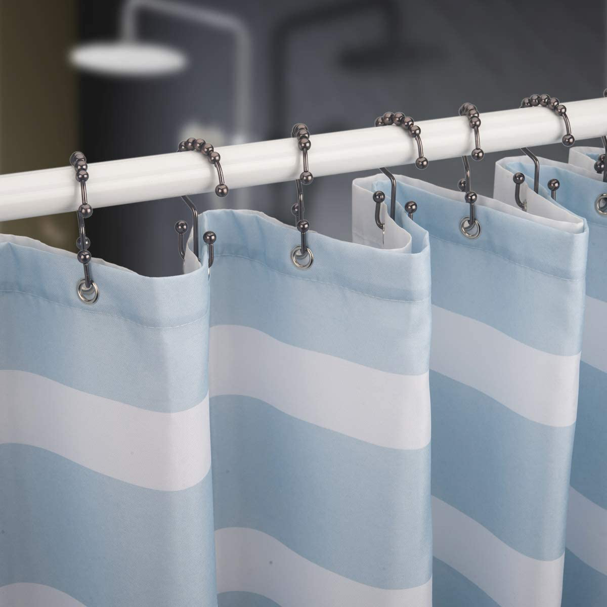 Titanker Shower Curtain Hooks Rings, Rust-Resistant Metal Double Glide Shower Hooks for Bathroom Shower Rods Curtains, Set of 12 Hooks