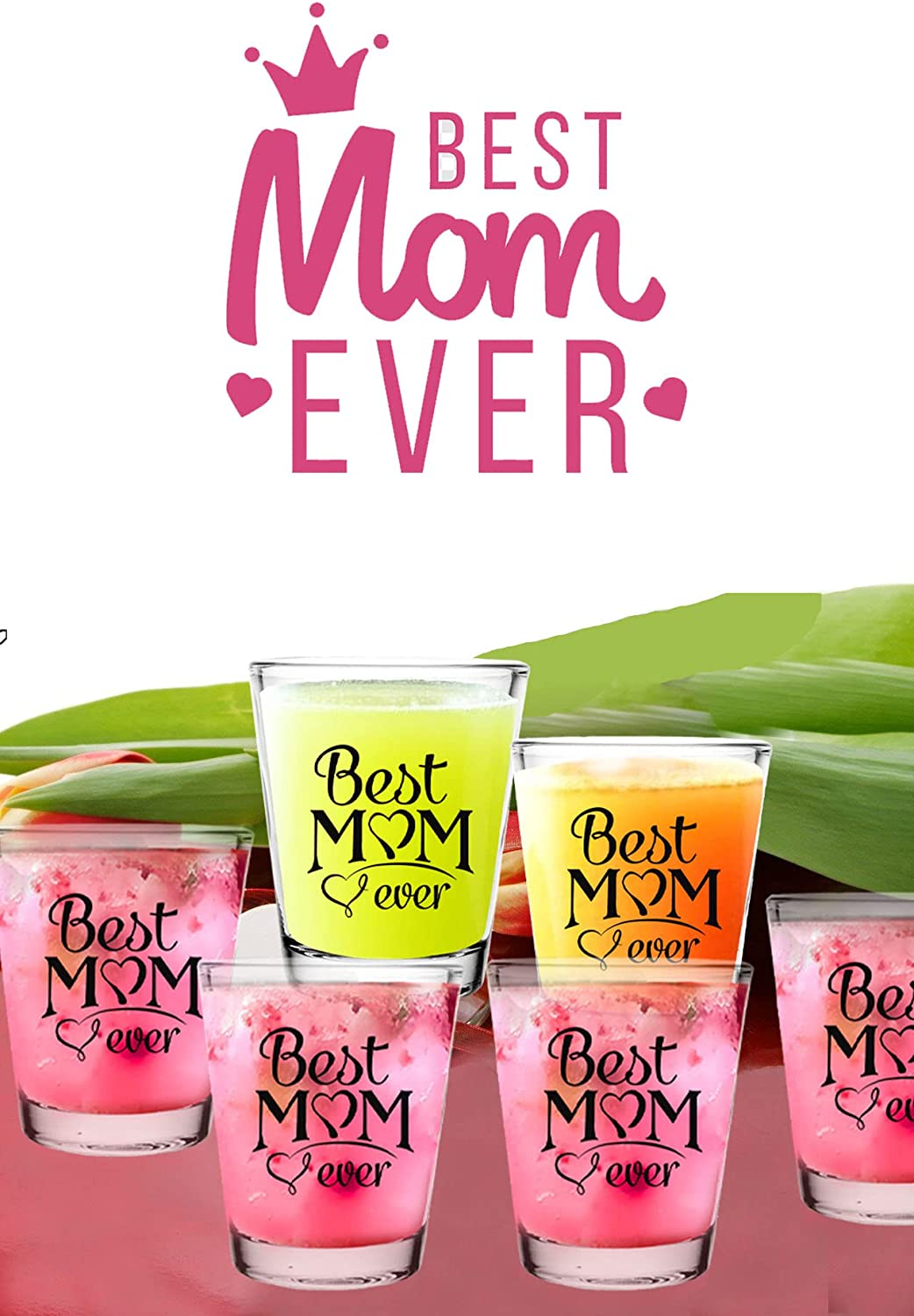 Best Mom Shot Glasses Gift - "Best Mom Ever" - Unique Novelty Present for Mother’S Day, Birthday, Anniversary – Ideal Present for Mom, Wife, New Mom - 2 Oz - Set of 6 - with Gift Box - by Bisyata
