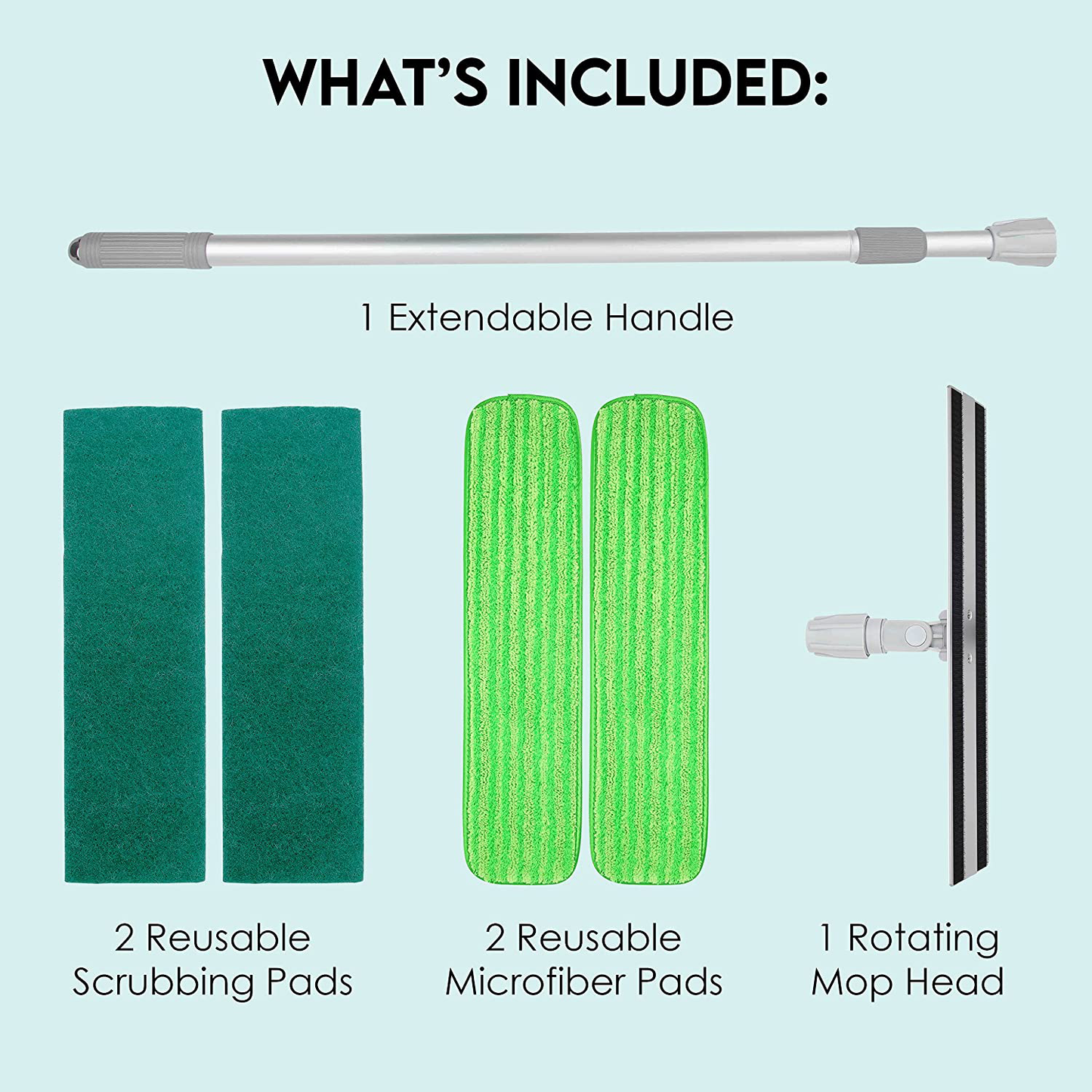 Turbo Microfiber Mop Floor Cleaning System - 18-inch Sweeper with 4 Reusable Pads and 360-Spin Mop Head with Extendable Handle - Household Cleaning Supplies and Tools
