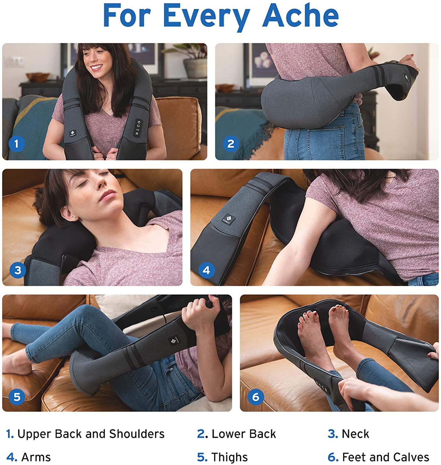 Etekcity Cordless Neck Back Massager with Heat, Christmas Gifts for Men Women Dad Mom, Birthday Gifts, Shiatsu Kneading Massage Pillow for Neck Back Shoulder Pain Relief, Home Car Chair Office Use
