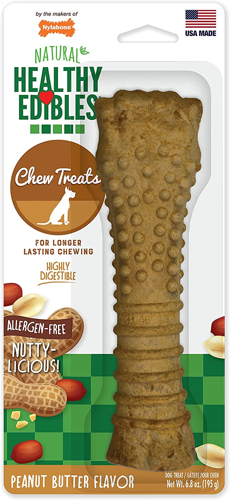 Nylabone Healthy Edibles All-Natural Long Lasting Bacon Flavor Chew Treats 3 Count Bacon Small/Regular