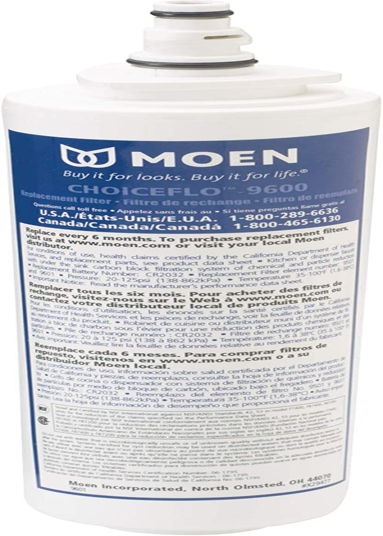 Moen 9601 ChoiceFlo Replacement Water Filter Compatible with Moen Sip Filtered Kitchen Faucets