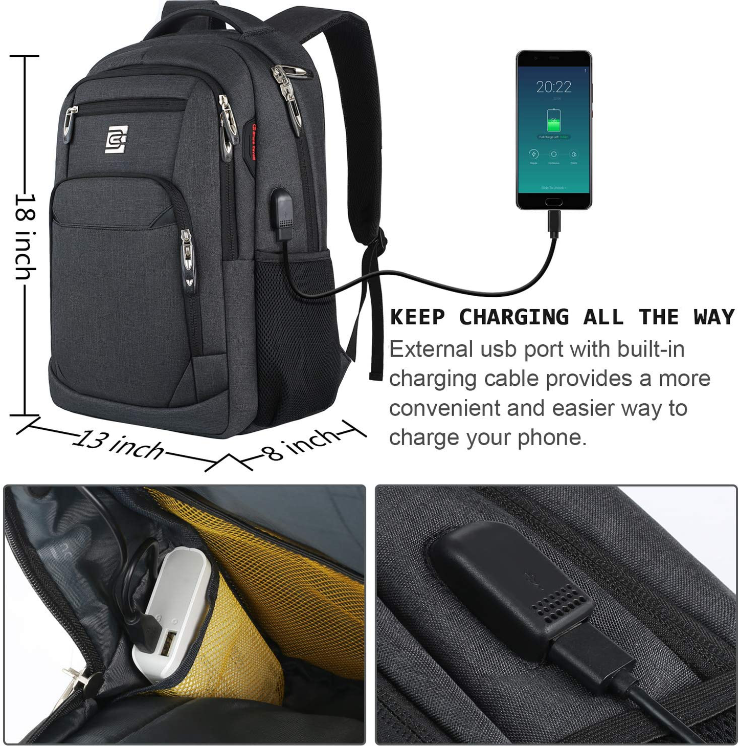 Laptop Backpack, Business Travel Anti Theft Slim Durable Laptops Backpack with USB Charging Port,Water Resistant College School Computer Bag