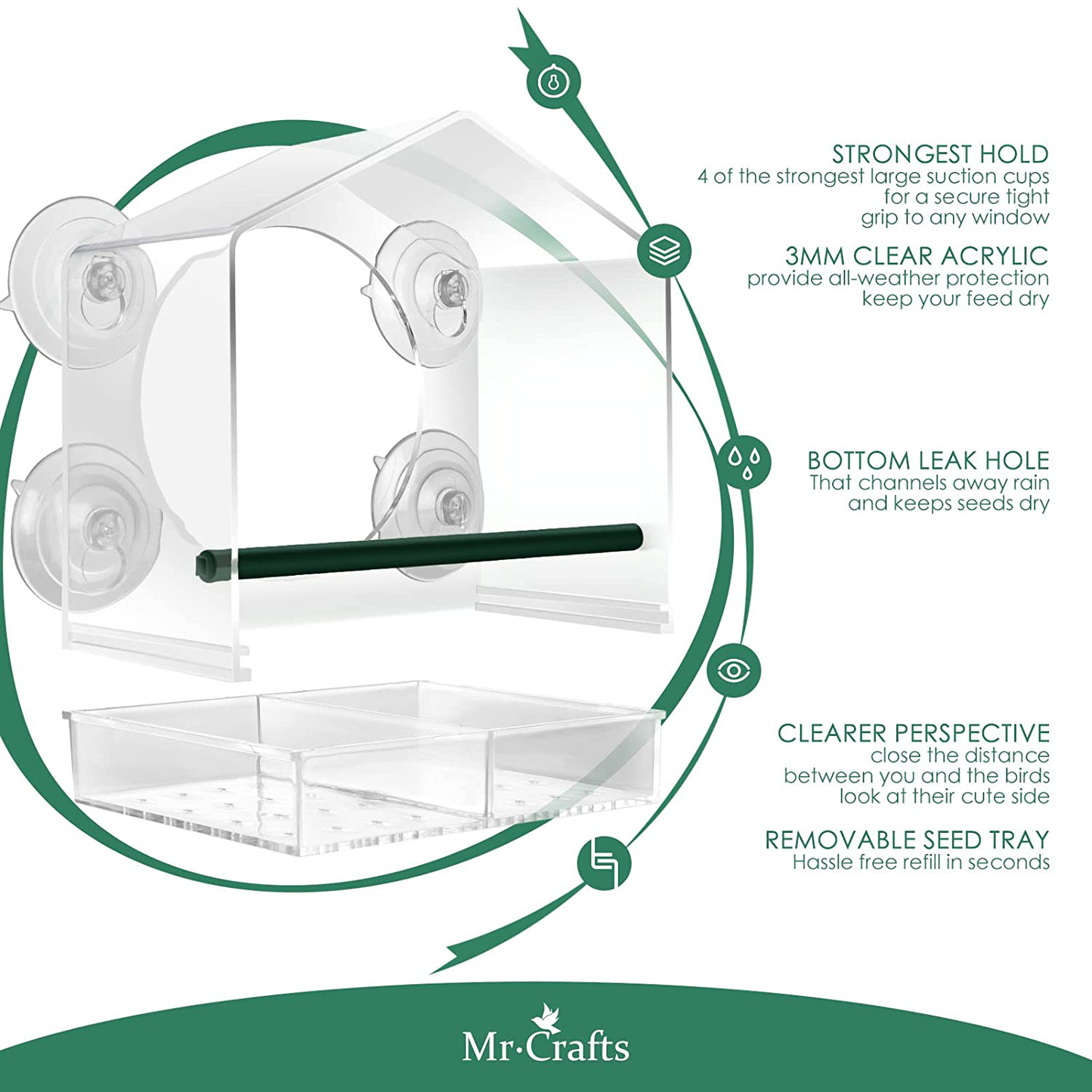 Mrcrafts Window Bird Feeder for outside with Strong Suction Cups, Fits for Cardinals, Finches, Chickadees Etc.
