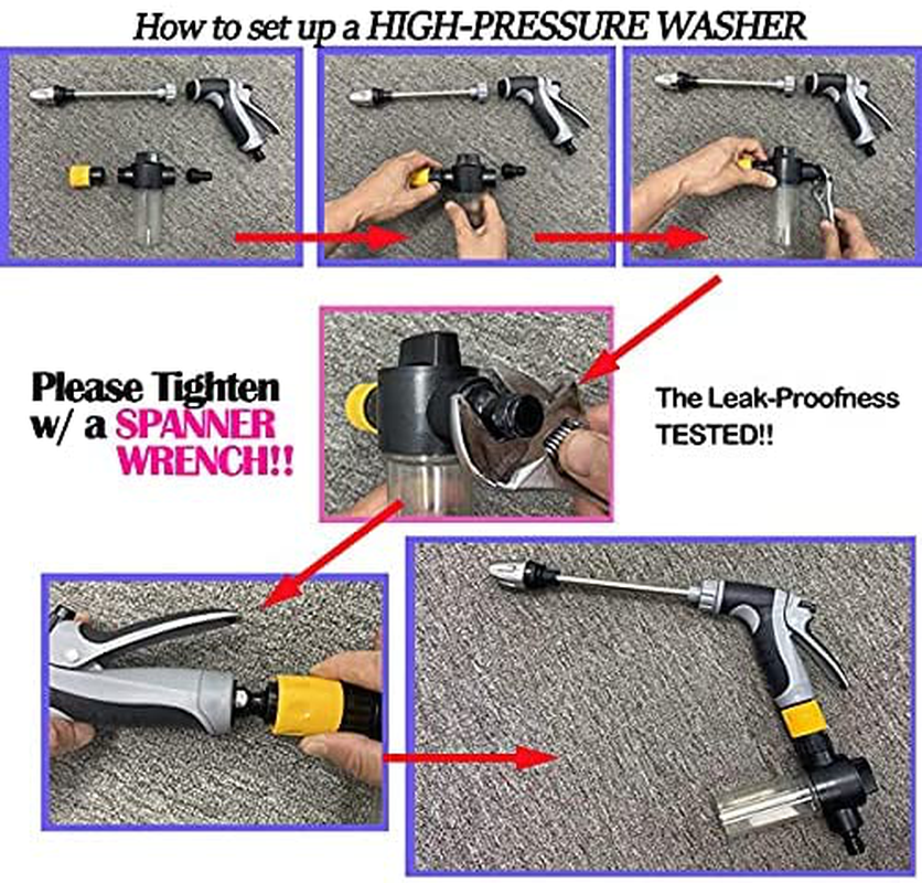 UILB Car Wash Kit with 50ft Expandable Garden Hose, Bubble Gun,Metal High Pressure Gun, Microfiber Car Wash Mop, Car Water Scraper, 3/4" Solid Brass Connector, All in One