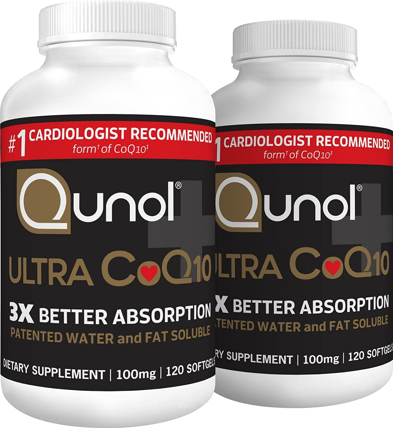 Qunol Ultra CoQ10 100mg 3X Better Absorption Patented Water and Fat Soluble Natural Supplement Form Coenzyme Q10 Antioxidant for Heart Health Packs Softgels