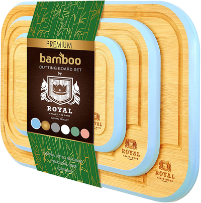Bamboo Cutting Board Set with Juice Groove (3 Pieces) - Kitchen Chopping Board for Meat (Cutting Board) Cheese and Vegetables (Gray)
