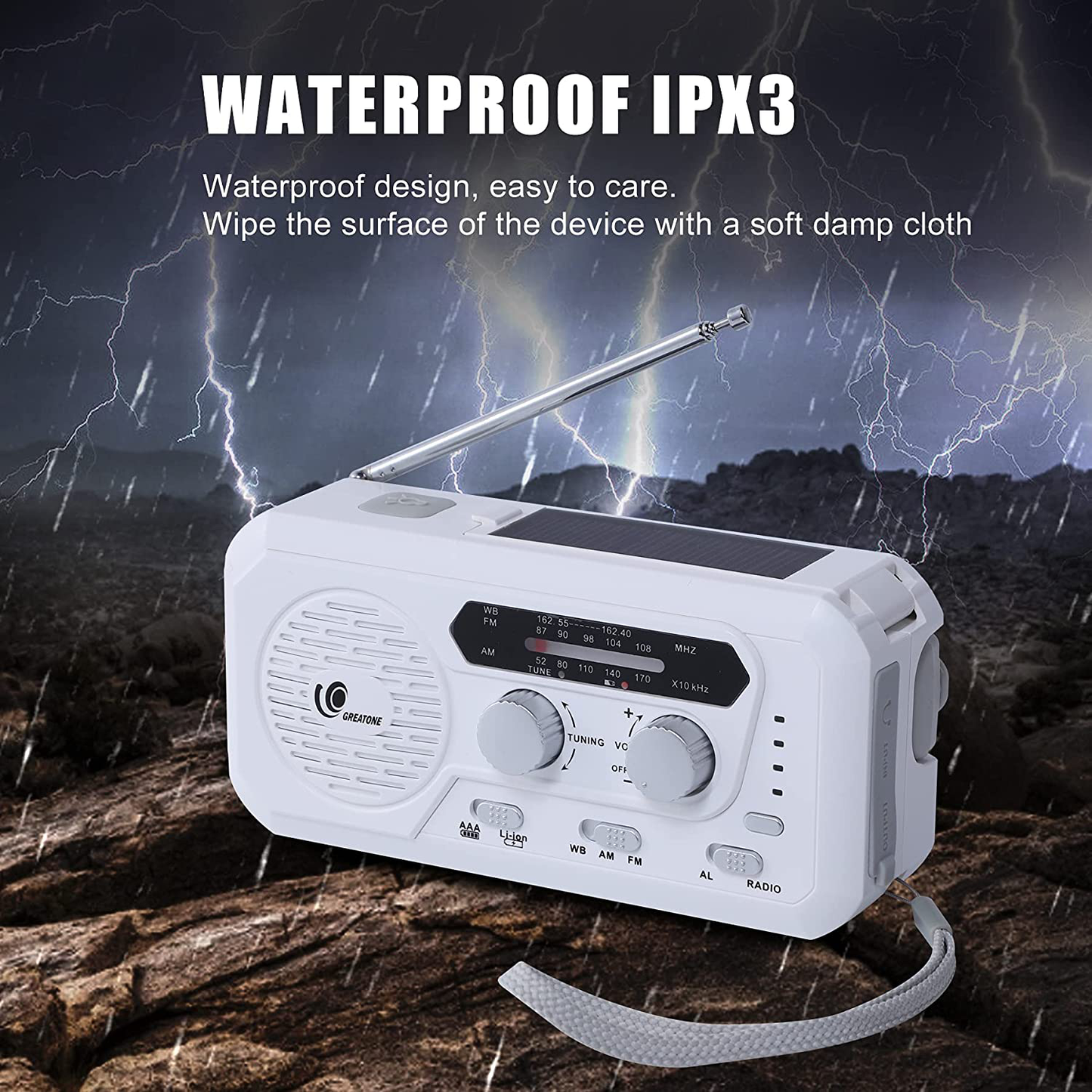 GREATONE Weather Radio Emergency Solar Crank Radio with Flashlight and Reading Lamp,AM/FM/NOAA Protable Weather Radio for Home and Outdoor,5000mAh Power Bank SOS Alarm