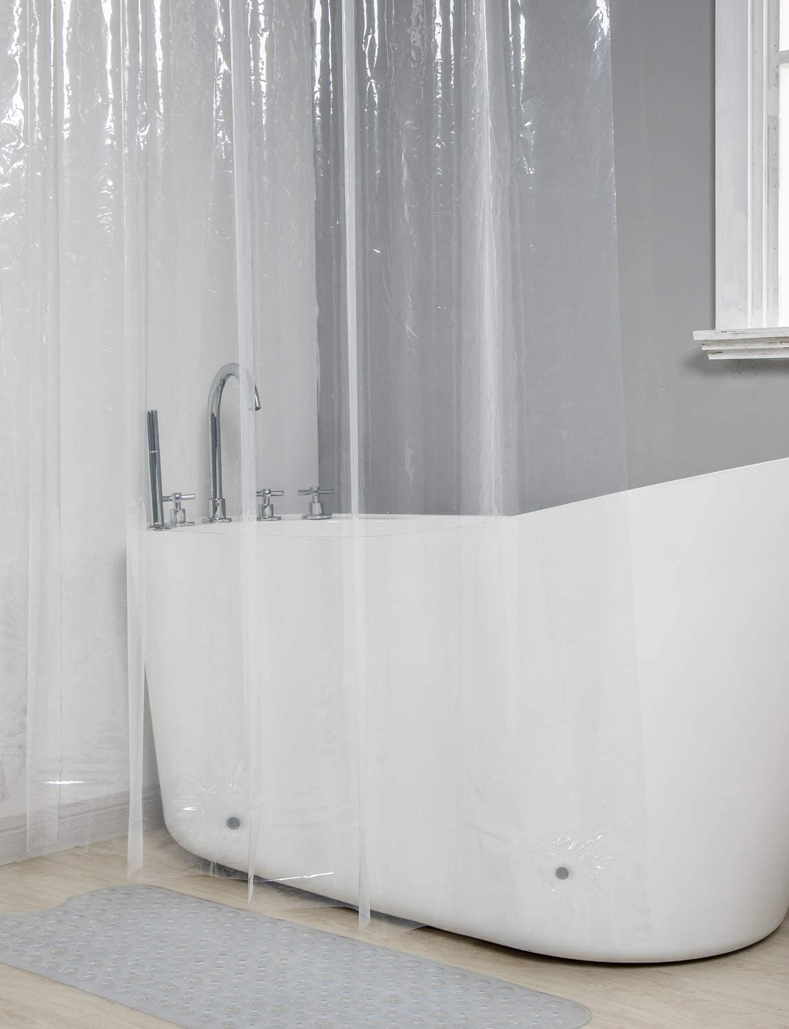 AmazerBath Lightweight Shower Curtain Liner, 72x72 Inches PEVA 3G Shower Curtain Liner with Magnets and 12 Grommet Holes, Waterproof Thin Plastic Liners-Clear