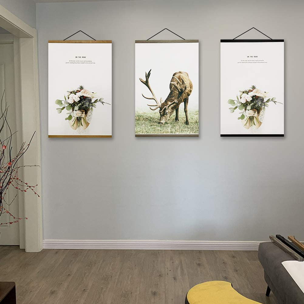 Miaowater 2 Pack Magnetic Poster Frame Hanger,10x14 10x20 10x13 Light Wood Wooden Magnet Frames Hangers for Photo Picture Art Canvas Print Artwork Wall Hanging Black 10''