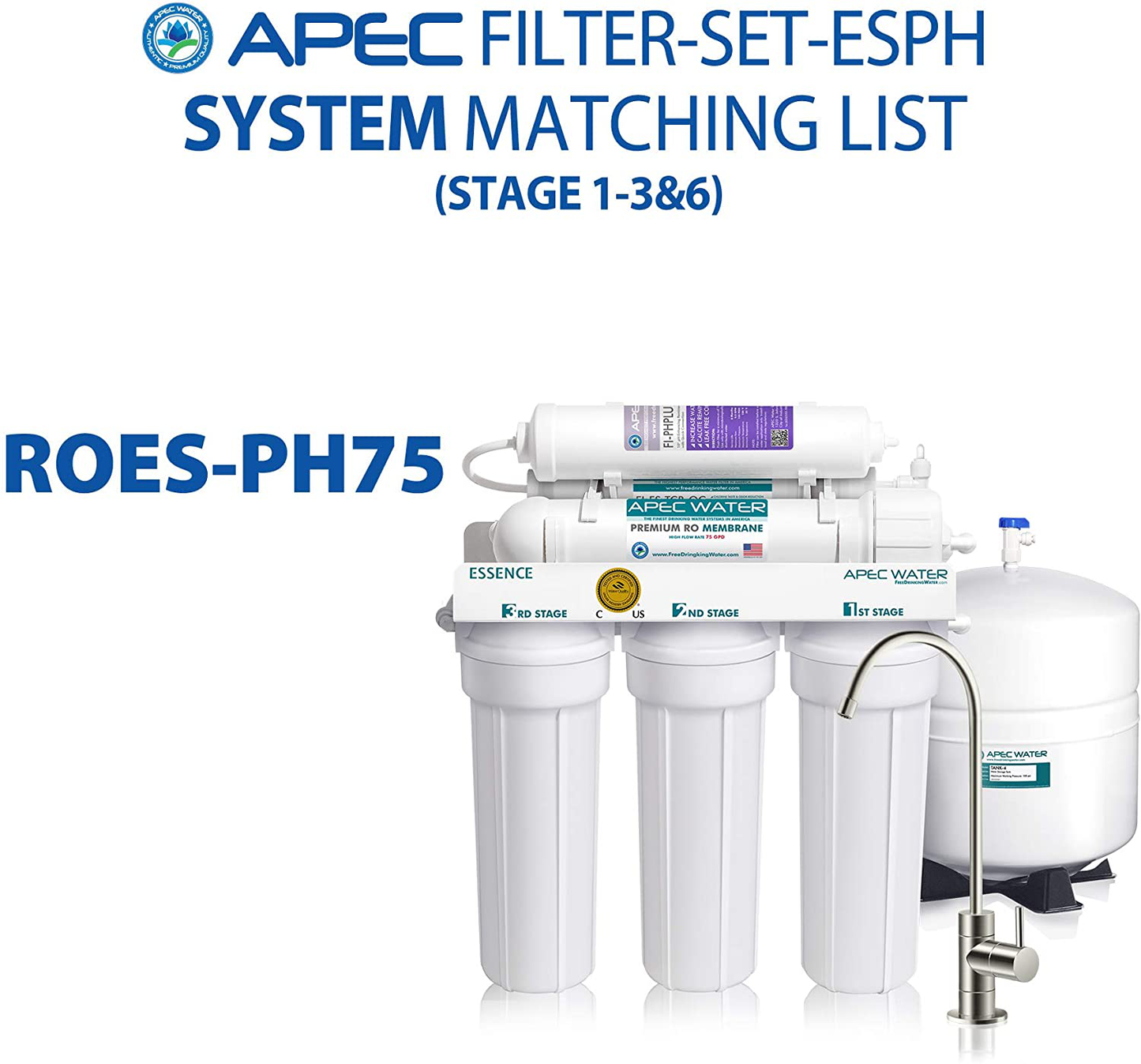 APEC Water Systems FILTER-SET-ESPH High Capacity Replacement Filter Set For Essence Series Alkaline Reverse Osmosis Water Filter System Stage 1-3&6