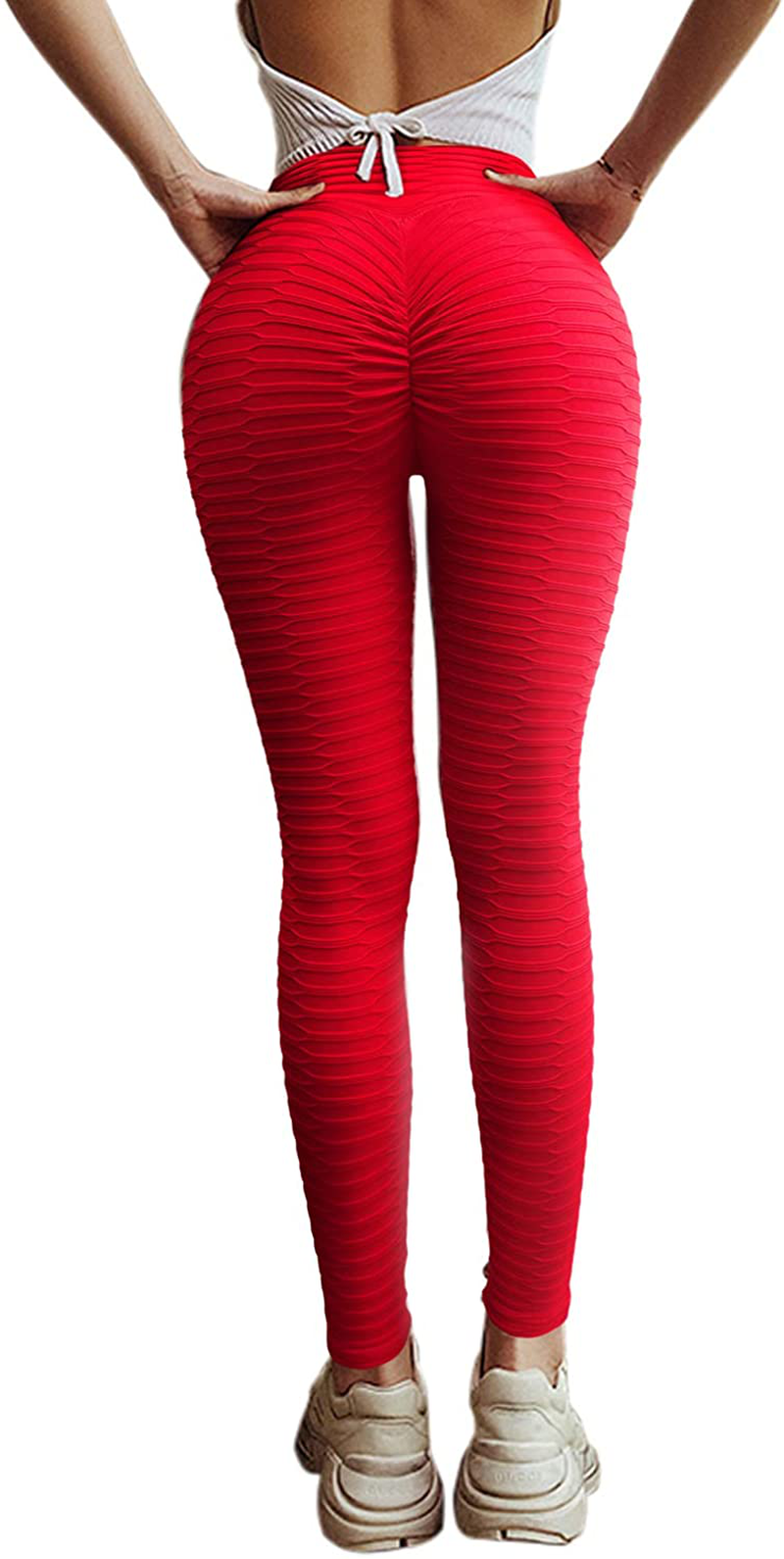 MOSHENGQI Women's Ruched Butt Lifting High Waist Yoga Pants Tummy Control Stretchy Workout Leggings Textured Booty Tights