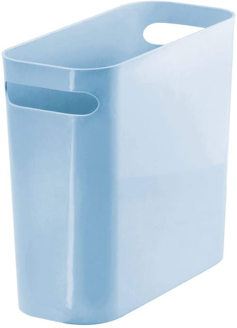 mDesign Slim Plastic Rectangular Small Trash Can Wastebasket, Garbage Container Bin with Handles for Bathroom, Kitchen, Home Office, Dorm, Kids Room - 10" High, Shatter-Resistant - Black