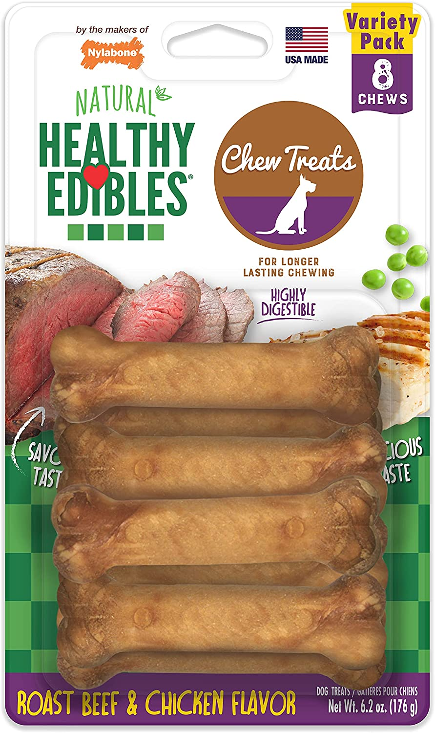 Nylabone Healthy Edibles All-Natural Long Lasting Bacon Flavor Chew Treats 3 Count Bacon Small/Regular