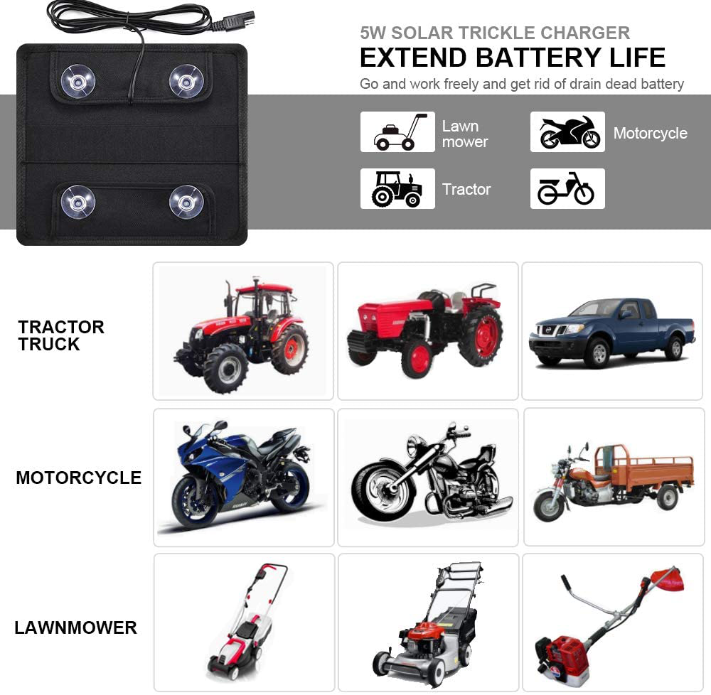 Solar Trickle Charger for 12V Batteries Portable Power Solar Panel Battery Charger Maintainer for Car Boat Marine Motorcycles Truck