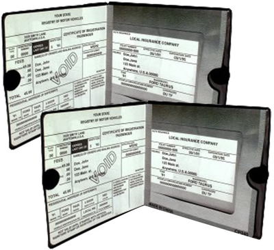 ESSENTIAL Car Auto Insurance Registration BLACK Document Wallet Holders - Automobile, Motorcycle, Truck, Trailer Vinyl ID Holder & Visor Storage - Strong Closure On Each - Necessary in Every Vehicle