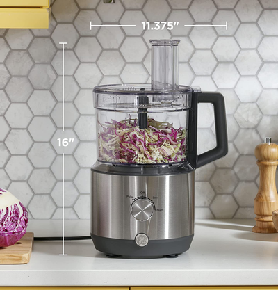 GE Food Processor | 12 Cup | Complete with 3 Feeding Tubes, Stainless Steel Mixing Blade & Shredding Disc | 3 Speed | Great for Shredded Cheese, Chicken & More | Kitchen Essentials | 550 Watts