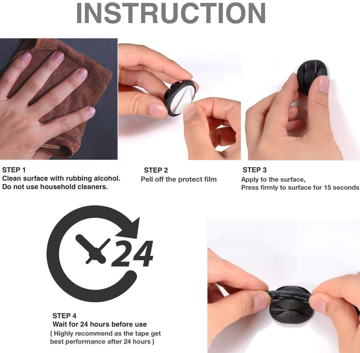 OHill Cable Clips,16 Pack Black Adhesive Cord Holders, Ideal Cable Cords Management for Organizing Cable Wires-Home, Office, Car, Desk Nightstand