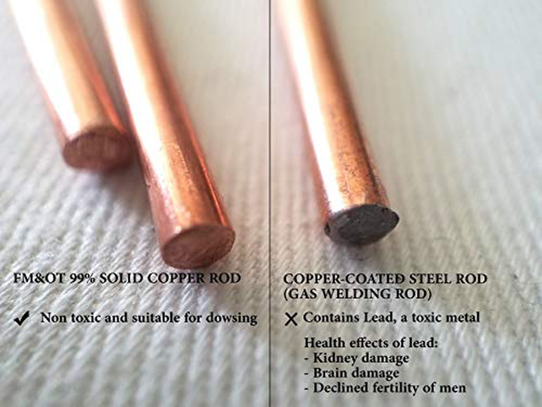 Dowsing Rods Copper - Made in USA - 99% Pure Copper - Water Divining, Energy Healing, Paranormal, Gold, Yes No Questions. Instructions and Bonus Pendulum - 5x13 Inch Non-Toxic