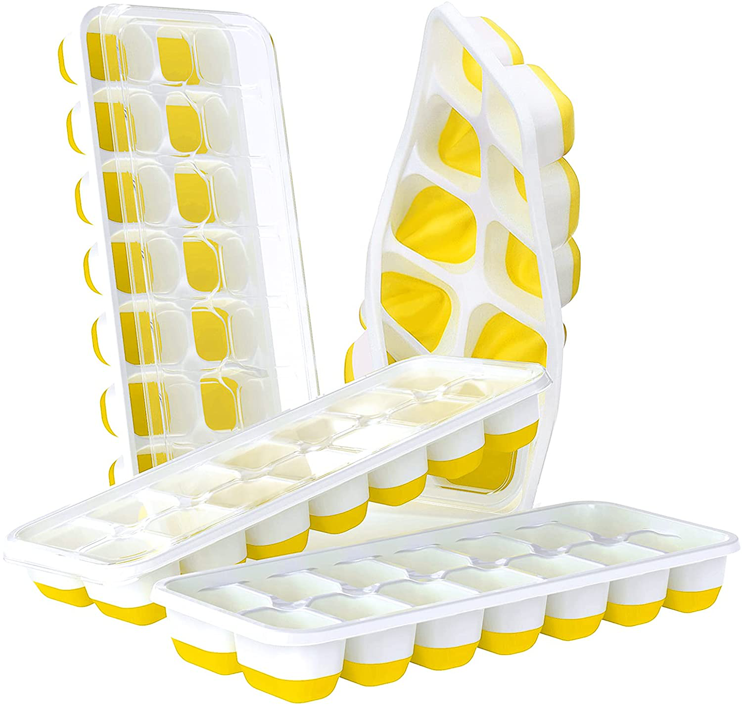 DOQAUS Ice Cube Trays 4 Pack, Easy-Release Silicone & Flexible 14-Ice Cube Trays with Spill-Resistant Removable Lid, LFGB Certified and BPA Free, for Cocktail, Freezer, Stackable Ice Trays with Covers