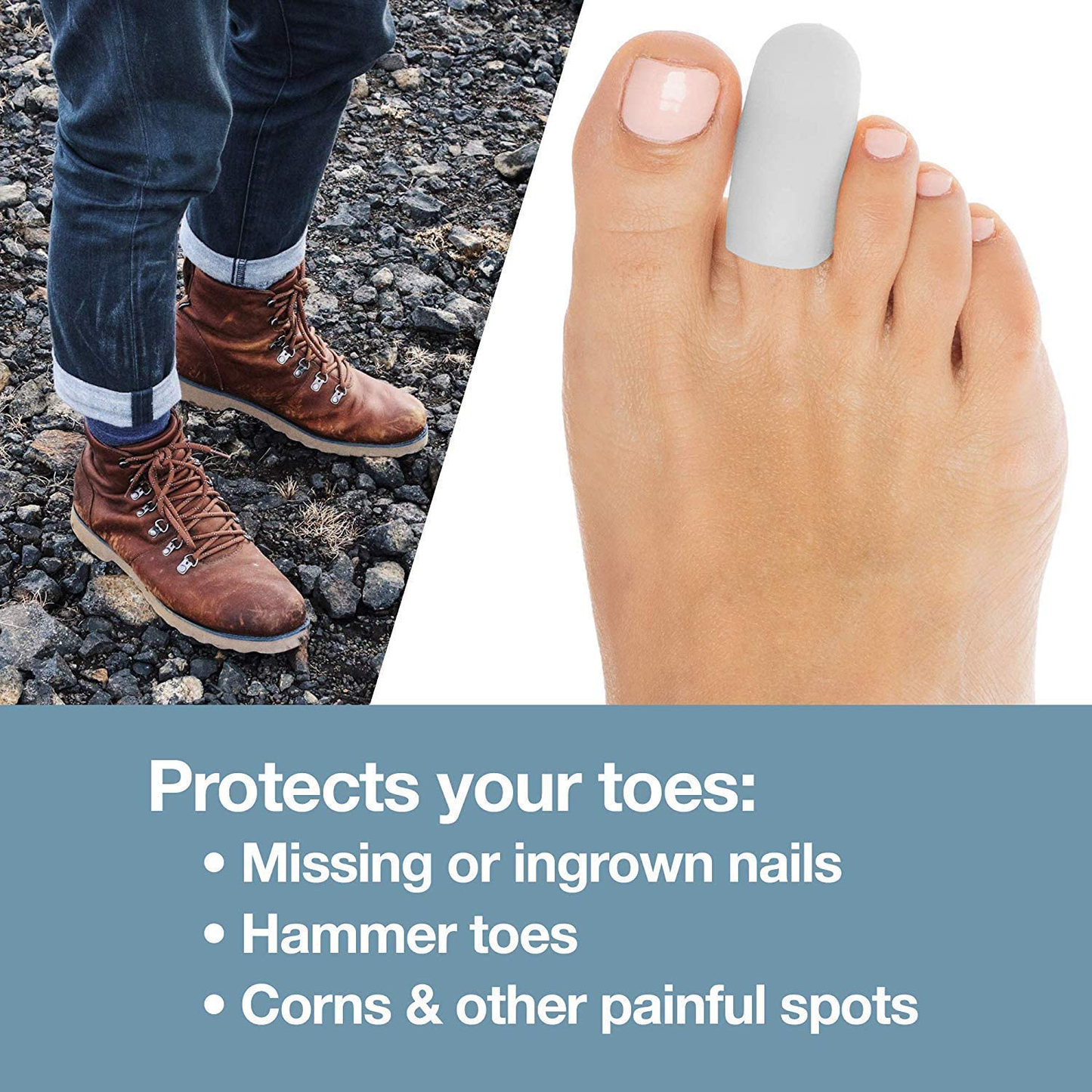 Zentoes 6 Pack Gel Toe Cap and Protector - Cushions and Protects to Provide Relief from Missing or Ingrown Toenails, Corns, Blisters, Hammer Toes (Small, White)
