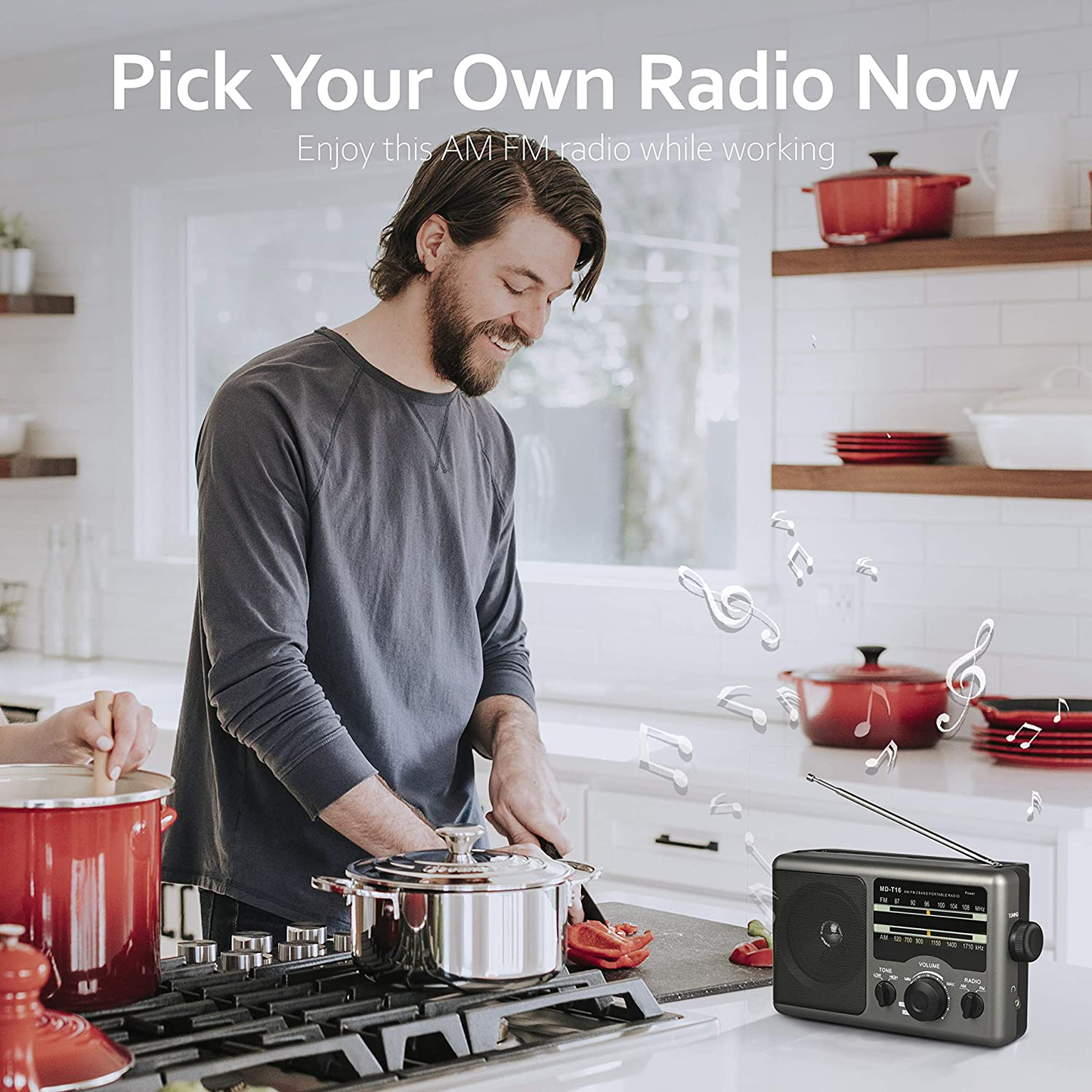 AM FM Portable Radio Battery Operated Radio by 4X D Cell Batteries Or AC Power Transistor Radio with and Big Speaker, Standard Earphone Jack, High/Low Tone Mode, Large Knob