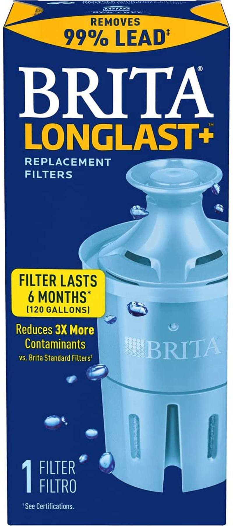Brita Longlast+ Water Filter, Longlast+ Replacement Filters for Pitcher and Dispensers, Reduces Lead, BPA Free