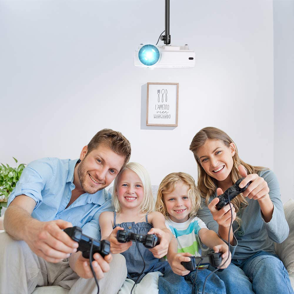 AuKing Mini Projector 2021 Upgraded Portable Video-Projector,55000 Hours Multimedia Home Theater Movie Projector,Compatible with Full HD 1080P HDMI,VGA,USB,AV,Laptop,Smartphone