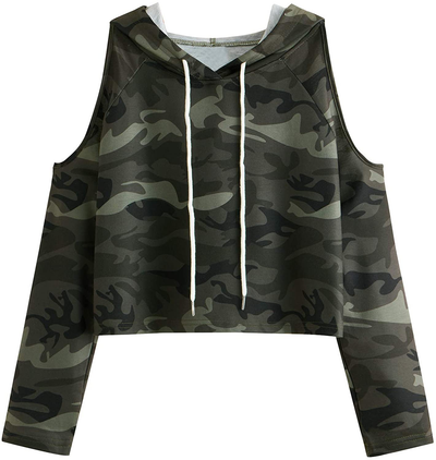 SweatyRocks Women's Cold Shoulder Tie Dye Pullover Hoodie Crop Top Sweatshirt