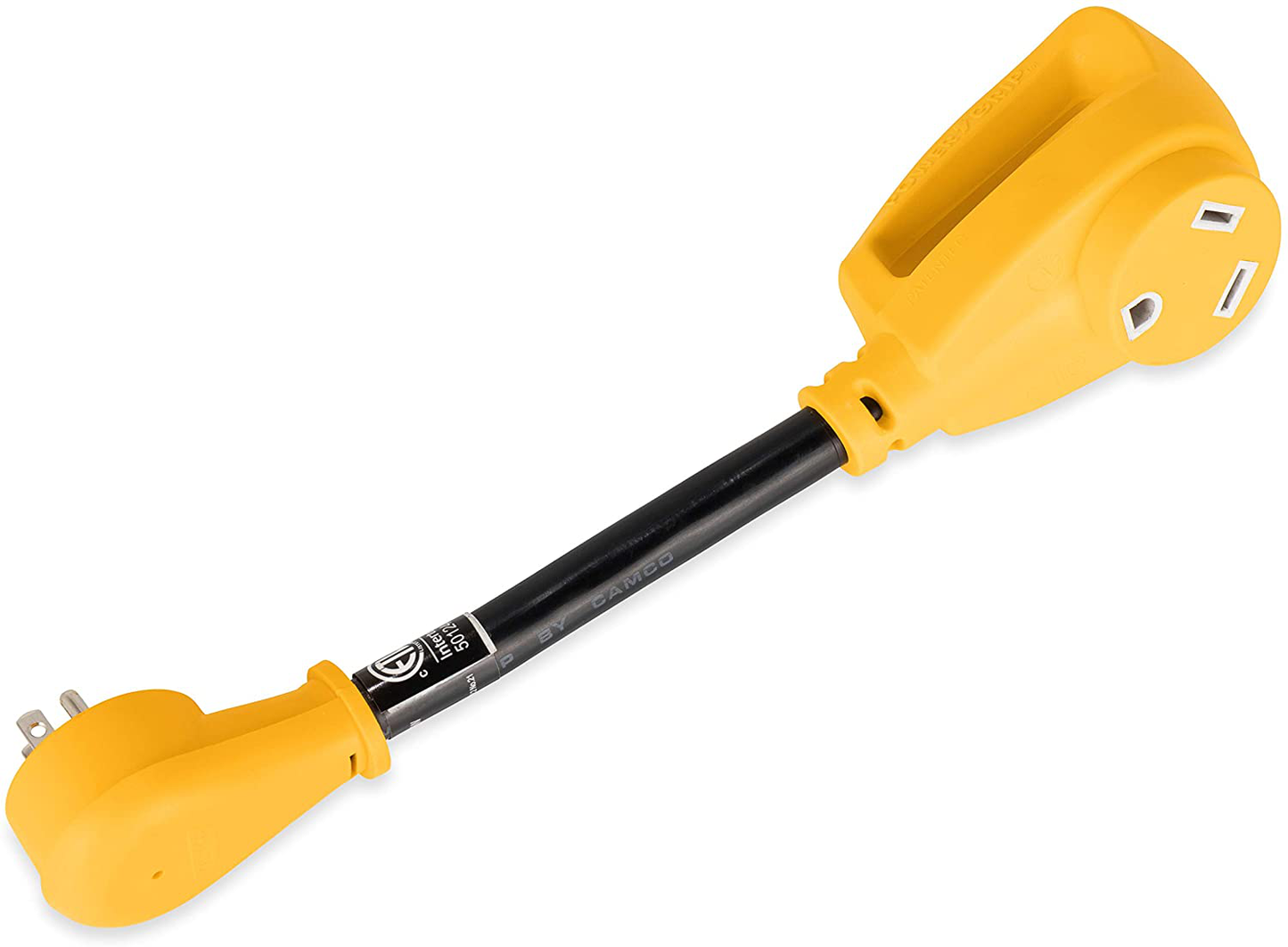 Camco (55165) Heavy Duty RV Dogbone Electrical Adapter with Innovative 180 Degree Bend Design and Easy PowerGrip Handle
