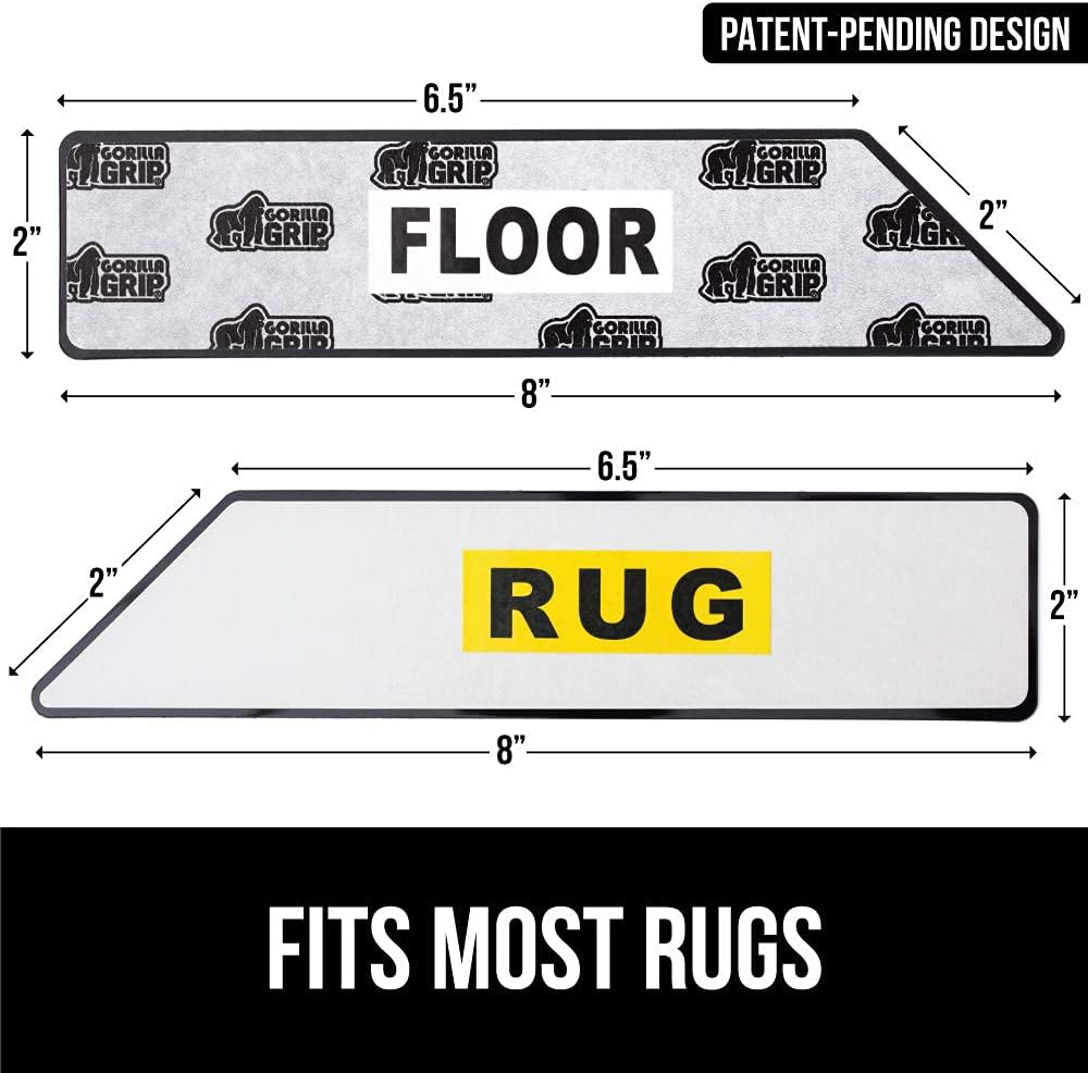 Gorilla Grip 24 Piece Adhesive Grippers for Rugs, Dual Sided Anti Curl Corner Side Gripper, Reusable Washable Patent Pending Pads, Keep Area Rugs Flat on Hardwood Floors, Grips Carpet Corners