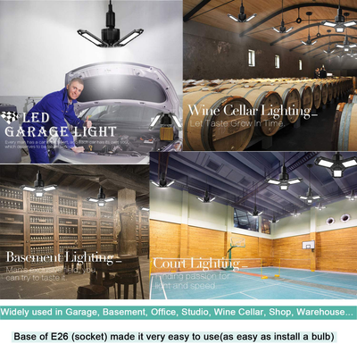 2 Pack 30W LED Garage Energy Saving Light E26 Screw in 3000LM Deformable LED Garage Ceiling Lights 6000K Daylight White