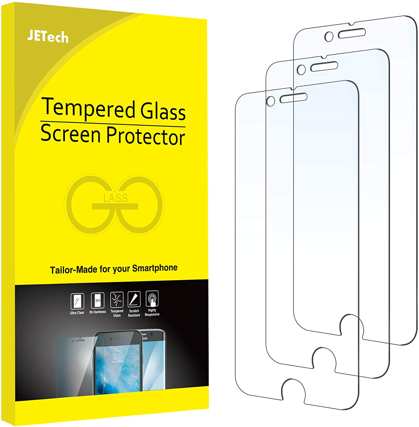 JETech Screen Protector for iPhone SE 2020, 4.7-Inch, Tempered Glass Film, 3-Pack