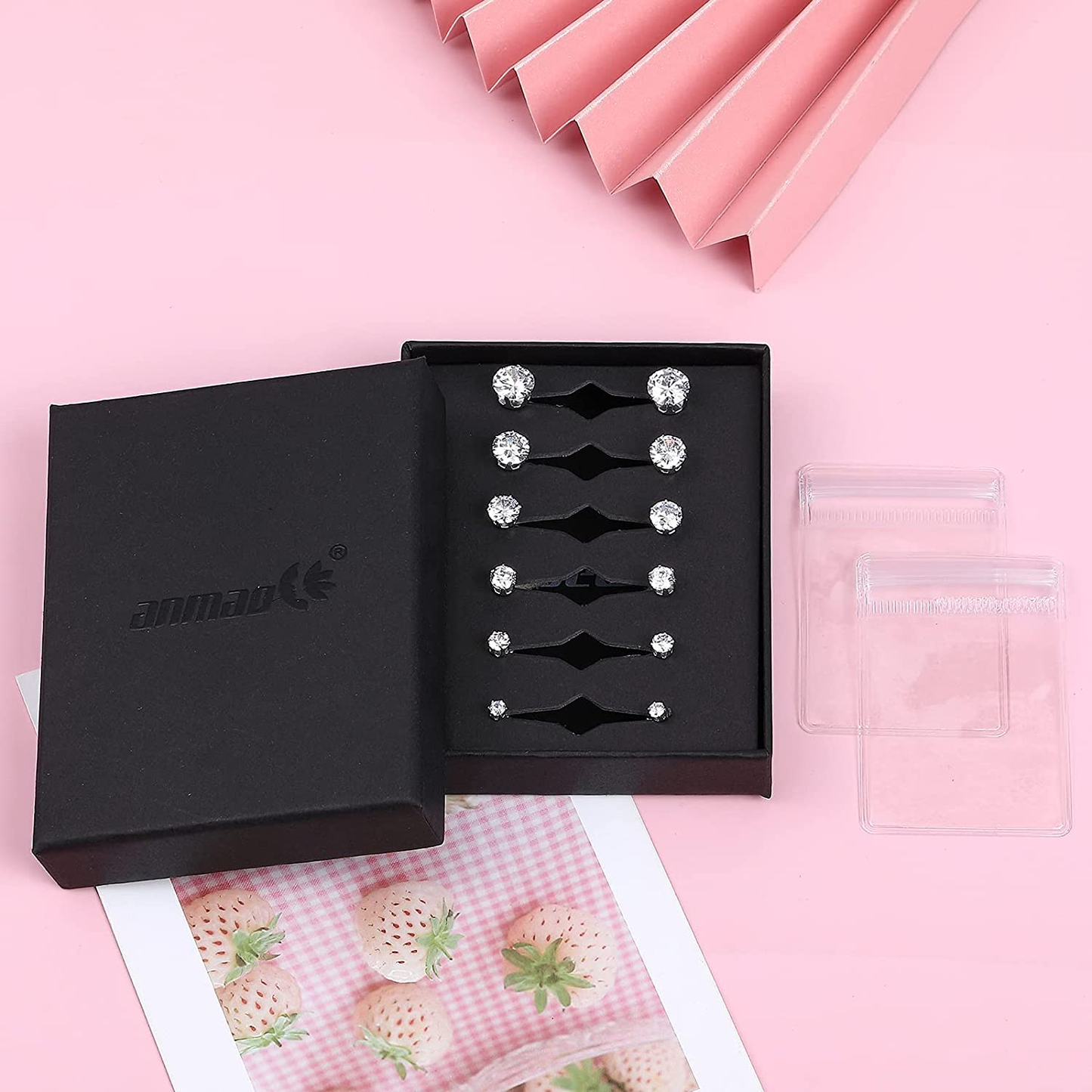 6 Pairs Stud Earrings Set,Clear Cubic Zirconia 316L Stainless Steel Earrings for Women for Men 3-8Mm