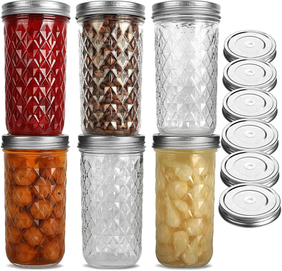 Wide Mouth Mason Jars 22 oz, VERONES 22 OZ Mason Jars Canning Jars Jelly Jars With Wide Mouth Lids, Ideal for Jam, Honey, Wedding Favors, Shower Favors, Baby Foods, 6 PACK,EXTRA 6 Lids with Straw Hole