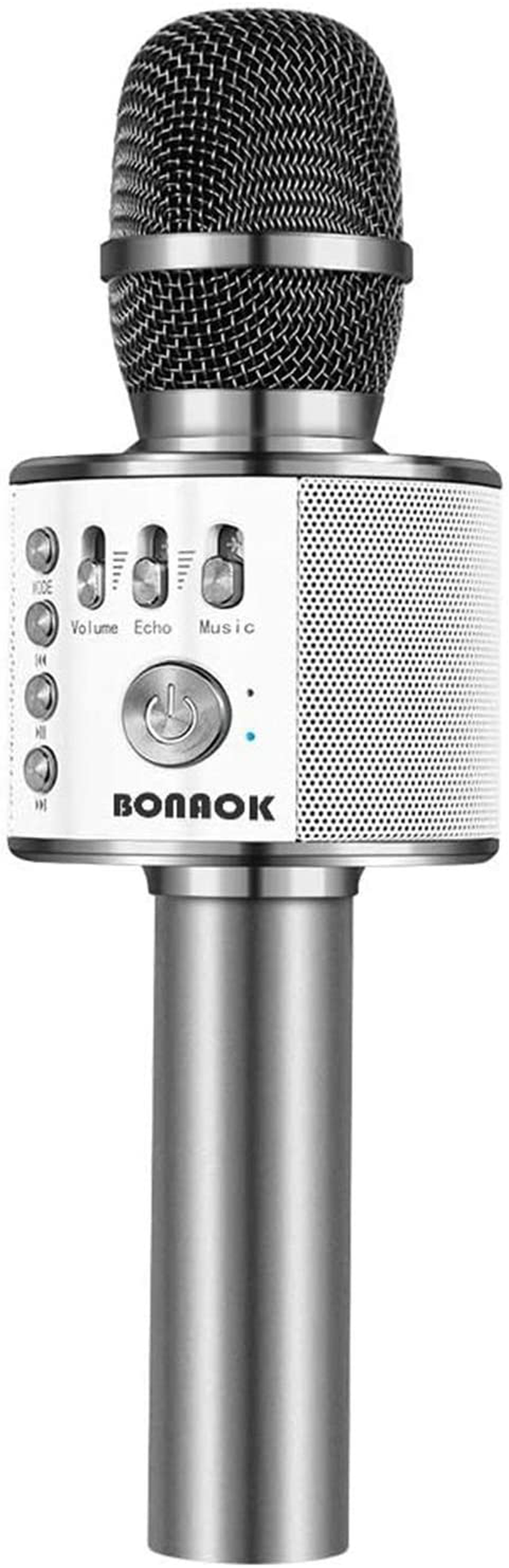 BONAOK Wireless Bluetooth Karaoke Microphone,3-in-1 Portable Handheld Karaoke Mic Speaker Machine Home Party Birthday for All Smartphones PC(Q37 Space Gray)