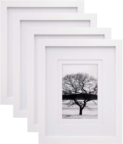 Egofine 8x10 Picture Frames 4 PCS, Made of Solid Wood Display 4x6 and 5x7 with Mat or 8x10' without Mat, for Table Top Display and Wall Mounting Photo Frame White