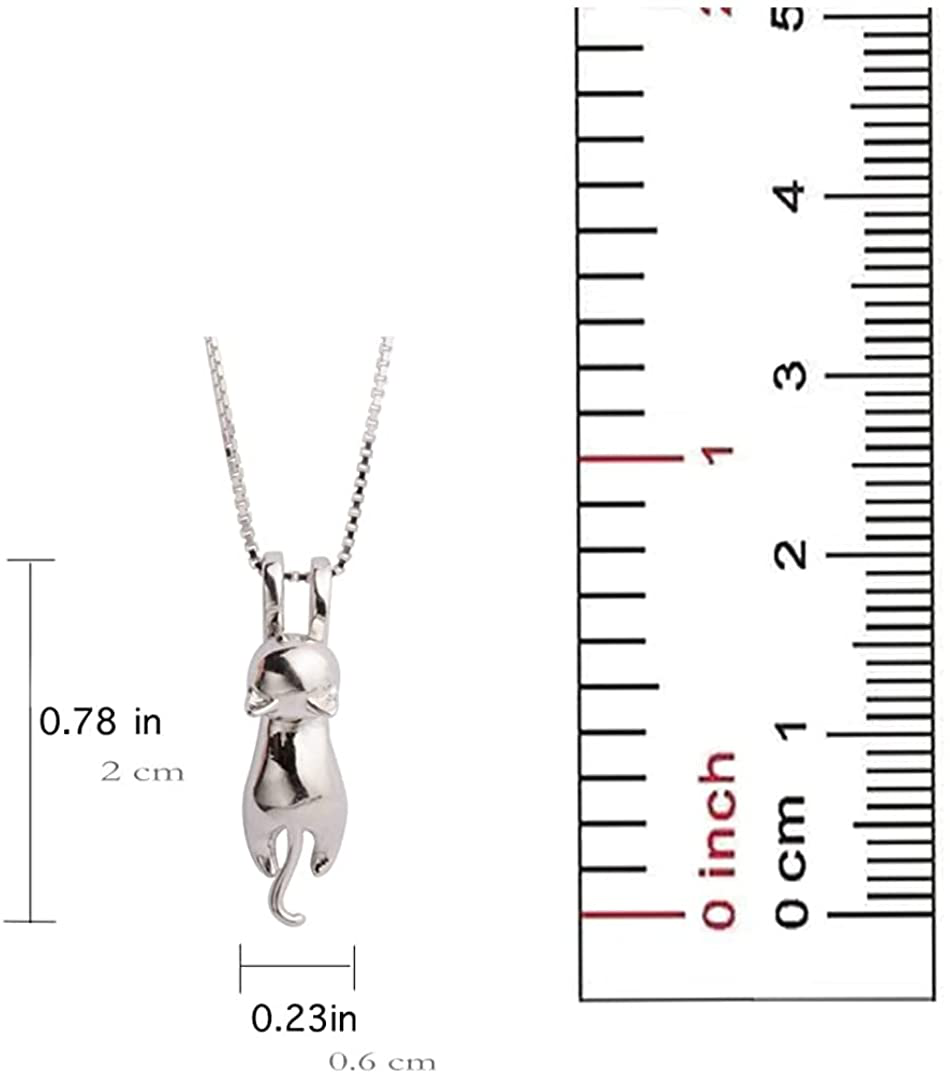 S.Leaf S925 Sterling Silver Cat Necklace Matte Silver Cat Pendant Collarbone Necklace