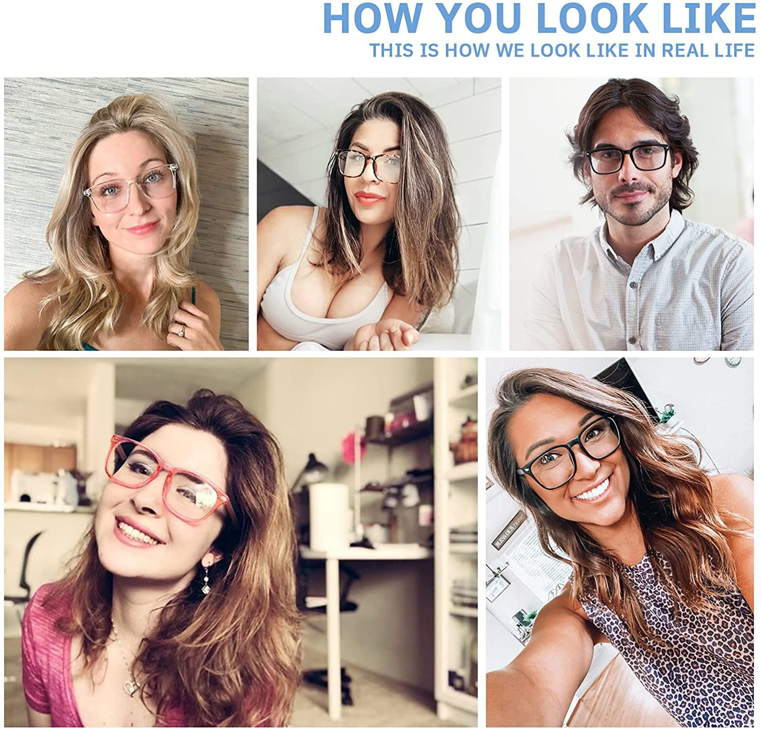 CCVOO 5 Pack Blue Light Blocking Reading Glasses, Filter UV Ray/Glare Fashion Non Prescription Fake Gaming Eyeglasses Women/MenC1 Mix, 0.0)