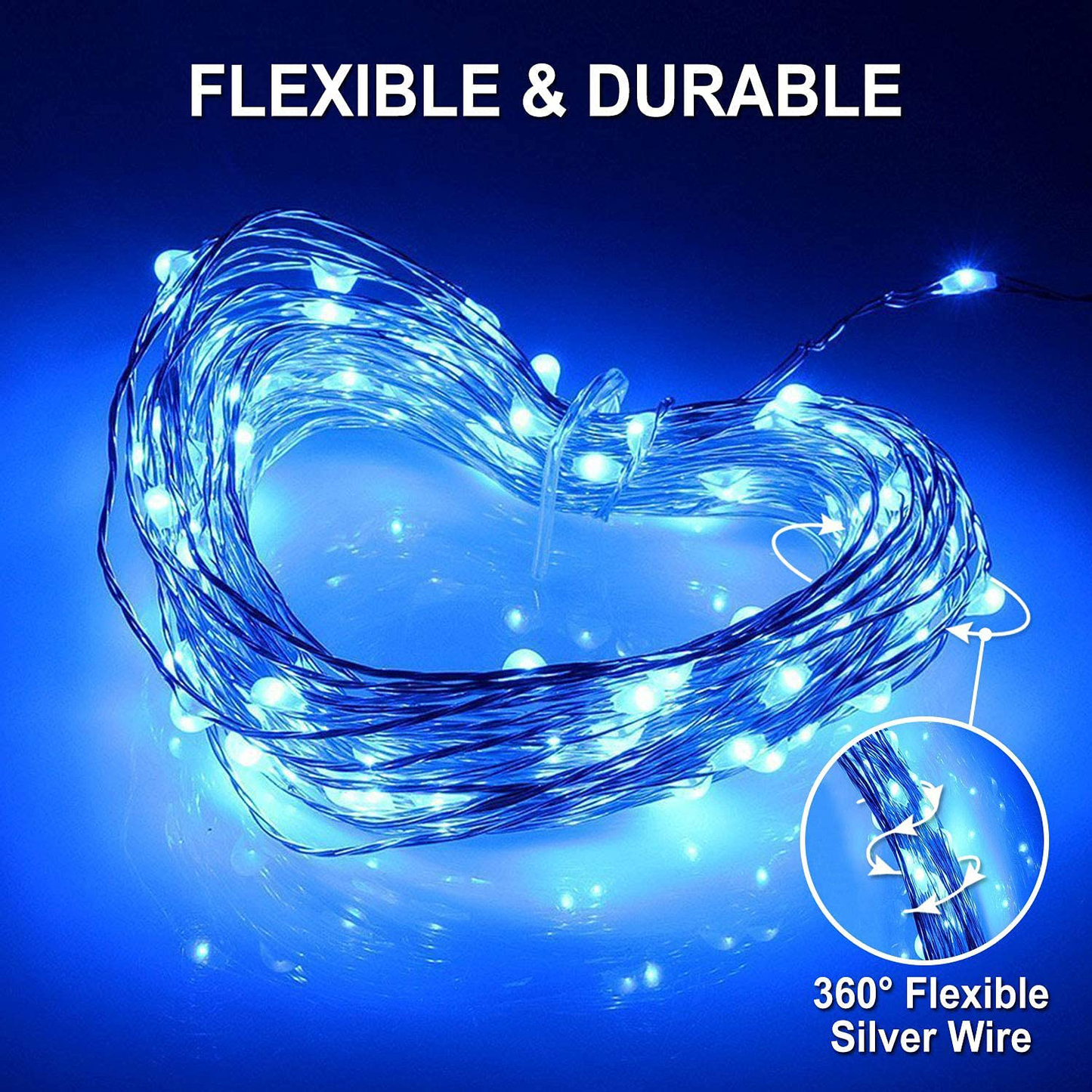 JMEXSUSS Solar Fairy Lights Outdoor Waterproof, 2 Pack Each 33ft 100 LED Solar String Lights, Blue Copper Wire Lights 8 Modes for Patio Garden Party Yard Tree Holiday Wedding Christmas Decoration