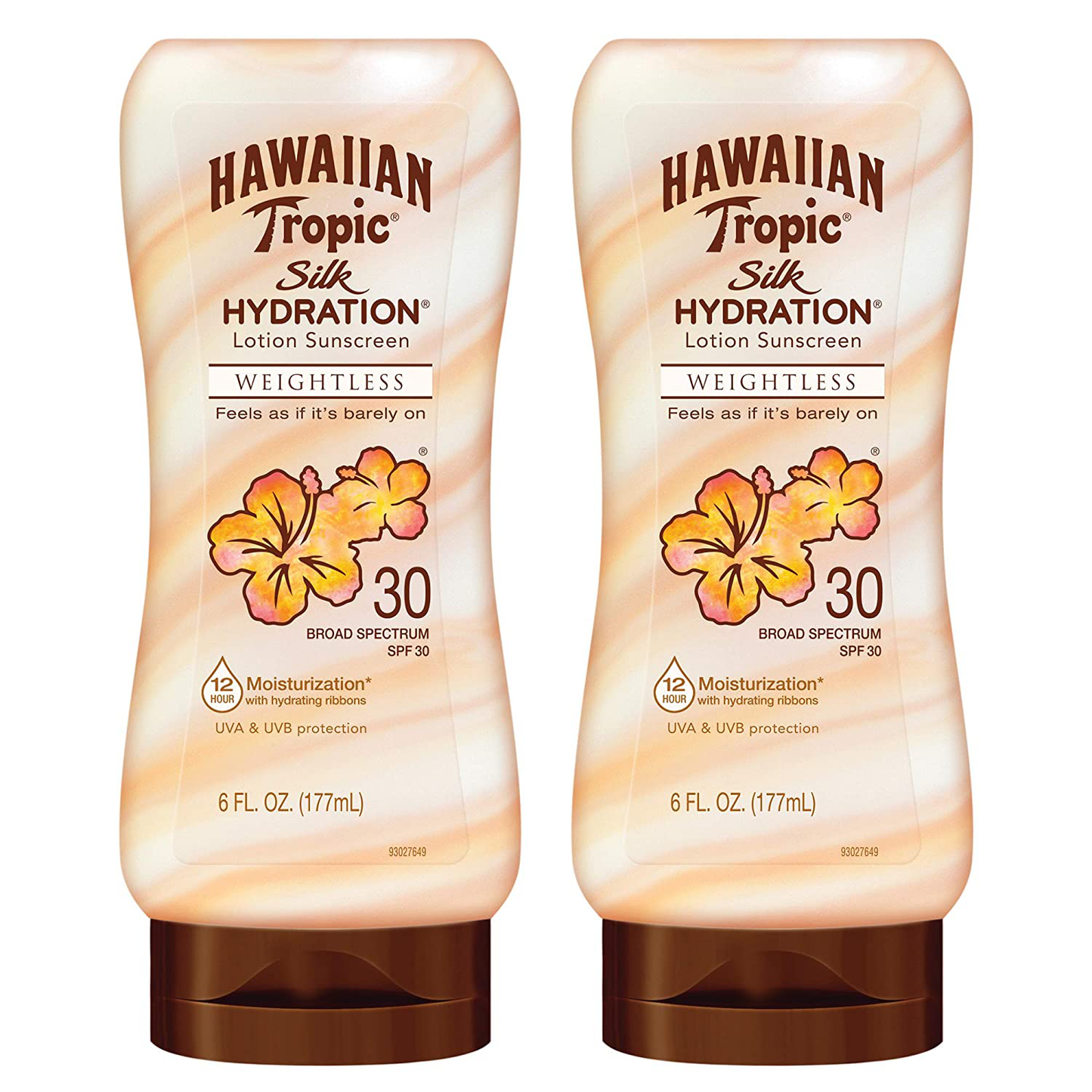 Hawaiian Tropic SPF 30 Broad Spectrum Sunscreen, Silk Hydration Weightless Moisturizing Sunscreen Lotion, 6 Fl Oz, Twin Pack